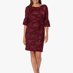 Red wine dress/ Size 8, long sleeves/ floral details
